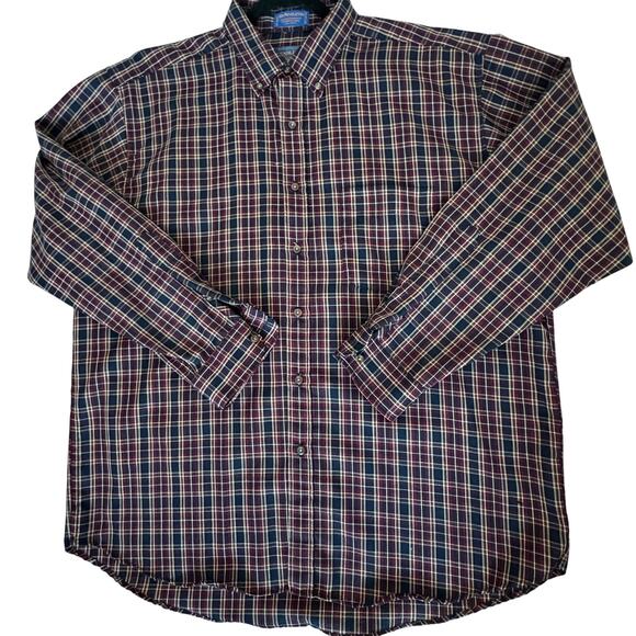 Pendleton Virgin Wool Plaid Button Shirt Burgundy Navy XL Old Money Western - Picture 5 of 7